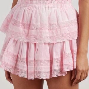 LoveShackFancy Mini Skirt
Ruffle miniskirt, in Island pink hand dyed worn once